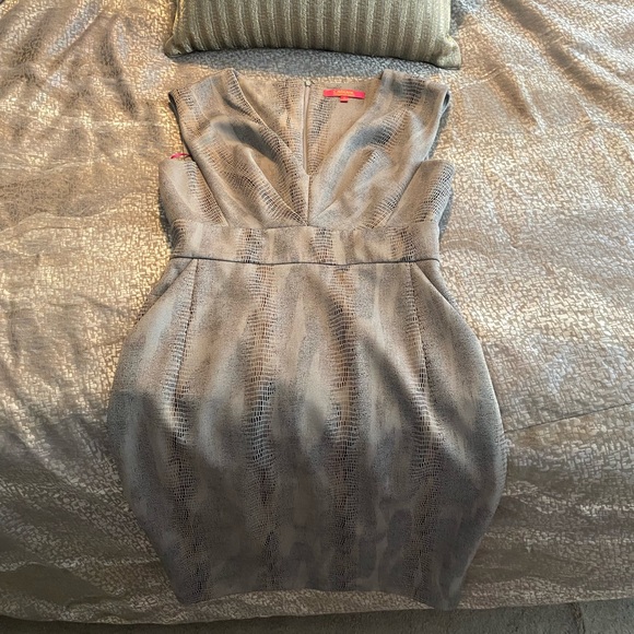 NEW Catherine Malandrino Taupe Snakeskin Print V-Neck Dress - Picture 8 of 12